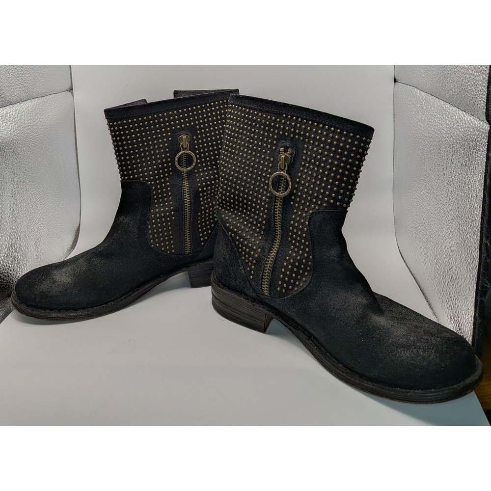 Fiorentini Baker Eli Black Leather Grunge Moto Boho Festival Biker Boots 35/5